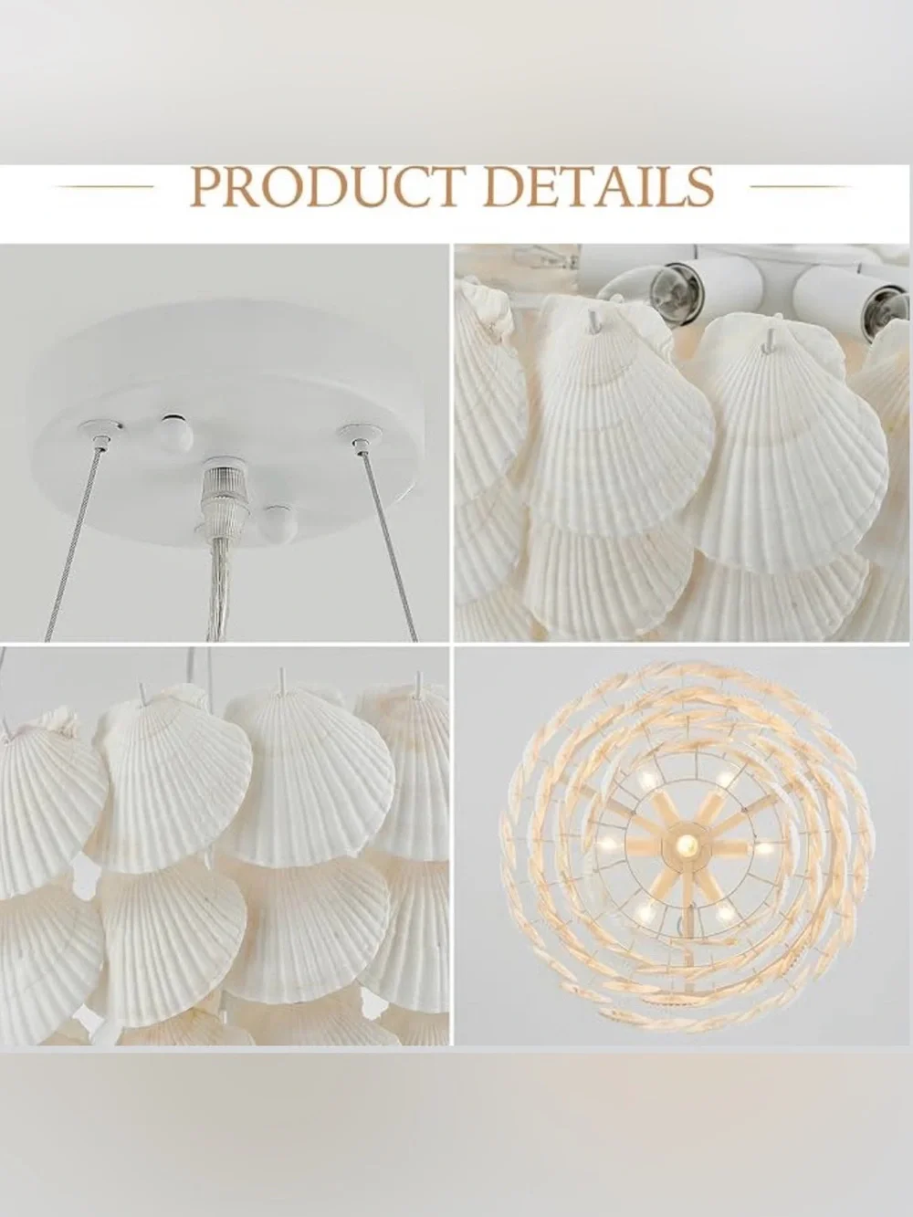 22.5” Natural Capiz Shell Chandelier 7-Light Coastal White Pendant Ceiling Light